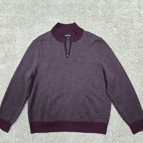 Bonobos Sweater Mens XL‎ Purple Chevron Merino Wool 1/4 Zip Long Sleeve - Picture 1 of 13